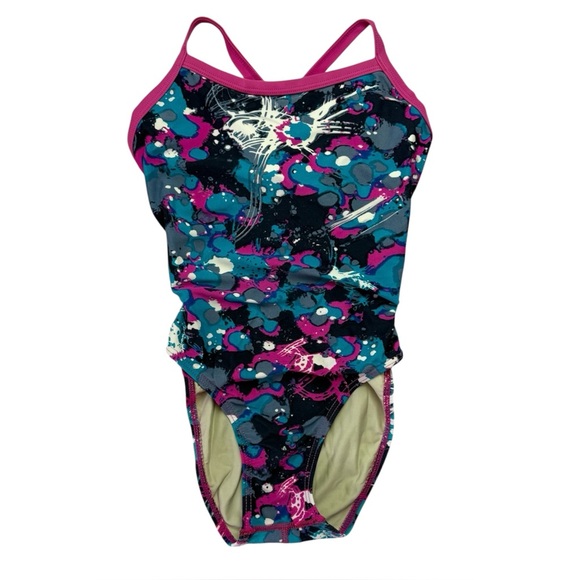 Sporti Youth Competitive Swimsuit One Piece Pink Blue 22 (6/7) - Picture 1 of 3